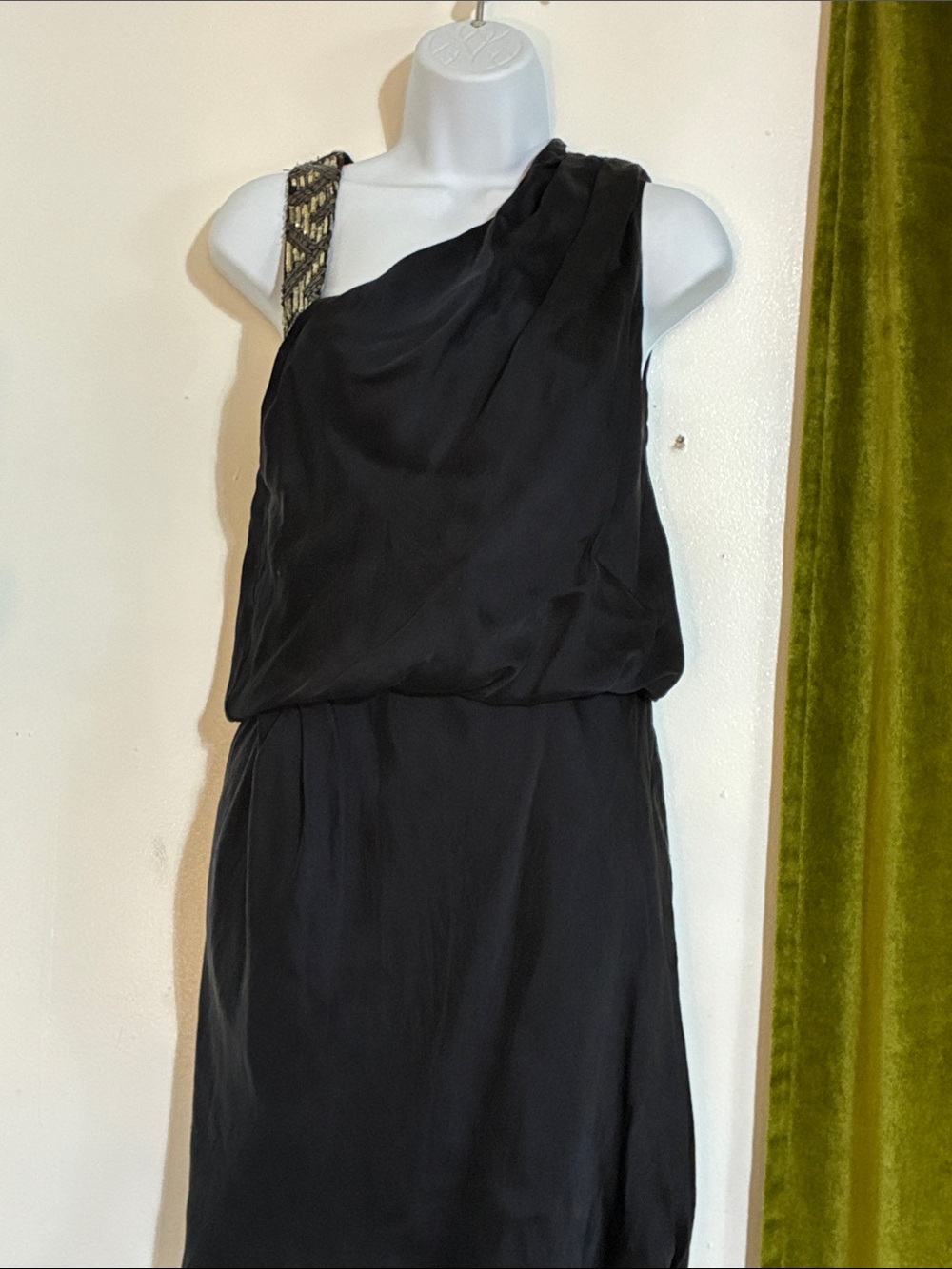 Burning Torch Black One-Shoulder Dress with Beaded Strap